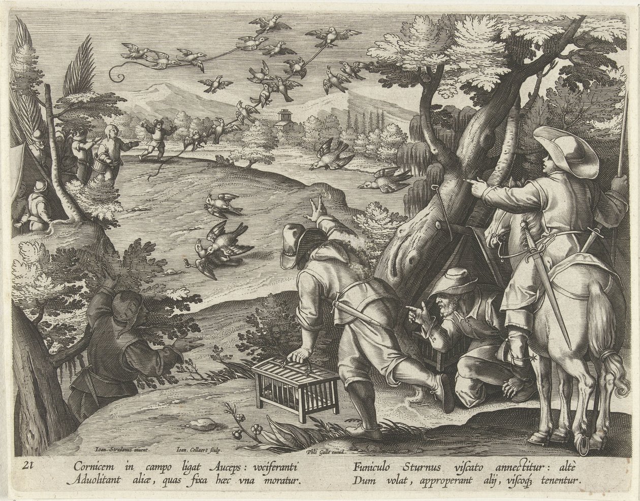 Caça a corvos e estorninhos
Cenas de caça (título da série)
Venationes Ferarum, auium, piscium pvgnae Bestiariorum (título da série) de Jan Collaert (II)