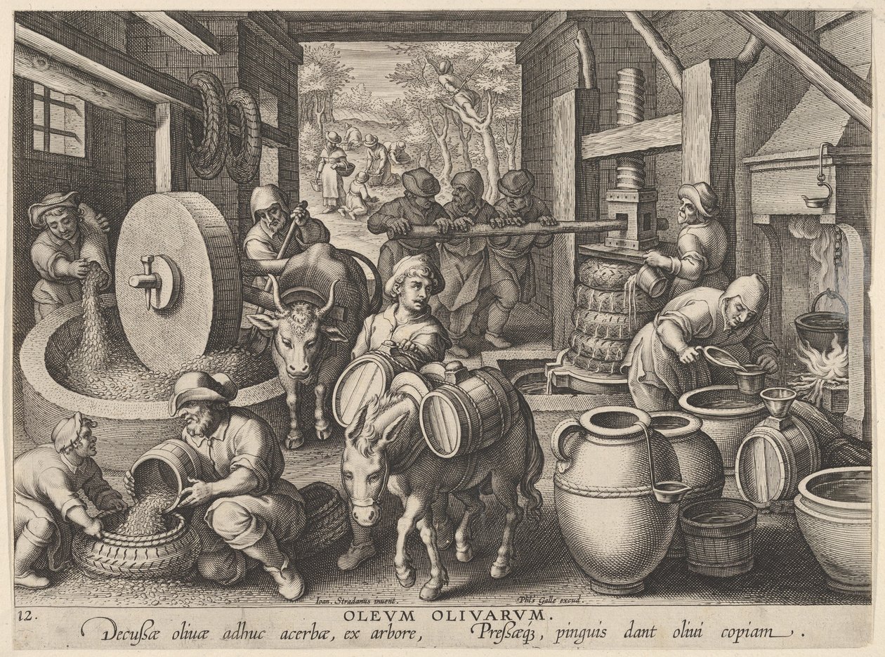 Novas Invenções dos Tempos Modernos [Nova Reperta], A Invenção do Lagar de Azeite, p..., ca. 1600. de Jan Collaert I
