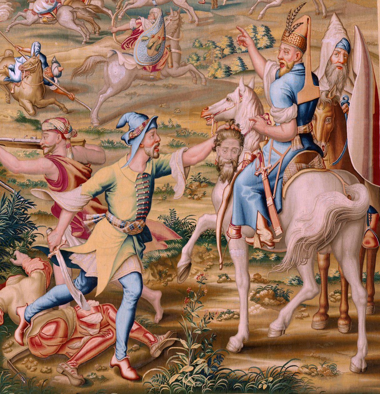 tapeçaria flamenga. Série A Conquista de Tunes. O Ataque a La Goleta (Ataque a la Goleta). Quarta tapeçaria da série. Modelo Jan Vermeyen e Pieter Coecke van Aelst. 1543-1548. Manufatura Real Fábrica de Tapices de Santa Bárbara, Madrid de Jan Cornelisz Vermeyen