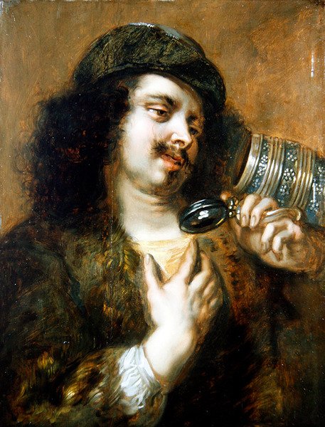 Um Jovem a Beber de um Petroleiro (óleo no painel) de Jan Cossiers