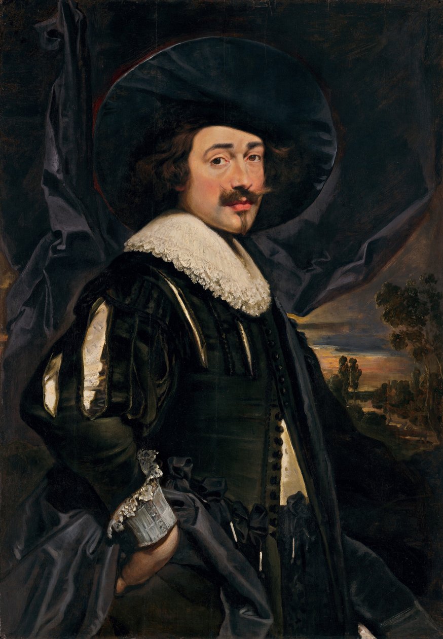 Retrato de um homem com um chapéu de abas largas, início da década de 1630. de Jan Cossiers