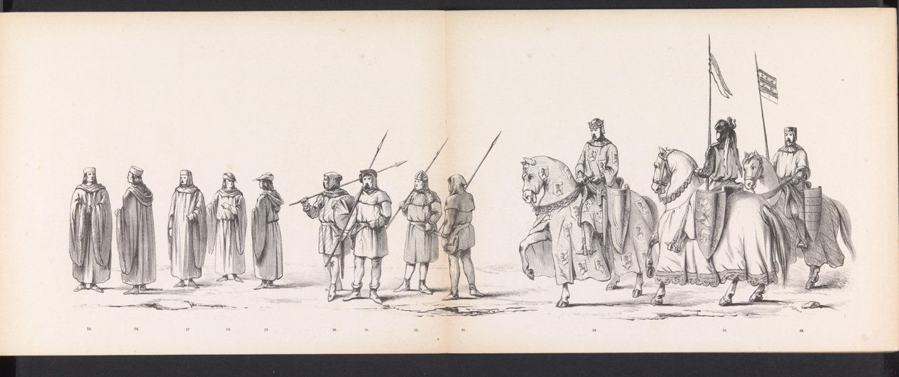 Máscara dos estudantes de Leiden, 1865 (placa 3) Procissão fantasiada realizada pelos membros do corpo estudantil de Leiden em 6 de junho de 1865, em comemoração aos 290 anos da Leidsche Hoogeschool, retratando: a entrada dos holandeses em de Jan Daniël Cornelis Carel Willem baron de Constant Rebecque