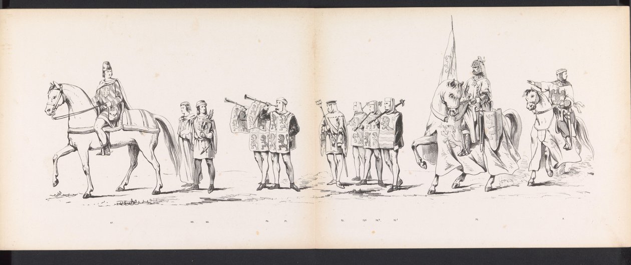 Máscara dos Estudantes de Leiden, 1865 (placa 6) Procissão fantasiada realizada pelos membros do corpo estudantil de Leiden em 6 de junho de 1865, em comemoração aos 290 anos da Leidsche Hoogeschool, retratando: a entrada dos holandeses em de Jan Daniël Cornelis Carel Willem baron de Constant Rebecque