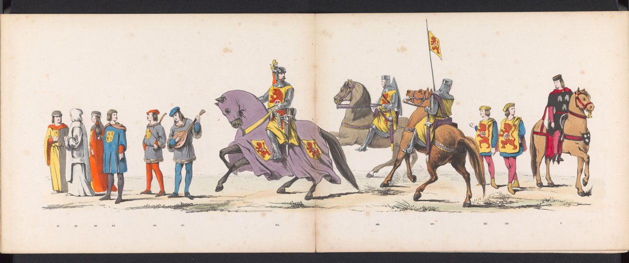 Mascarada dos estudantes de Leiden, 1865 (placa 8)
Desfile com trajes realizados pelos membros do corpo estudantil de Leiden em 6 de Junho de 1865, em celebração do 290º aniversário da Universidade de Leiden, retratando: a entrada dos holandeses em de Jan Daniël Cornelis Carel Willem baron de Constant Rebecque