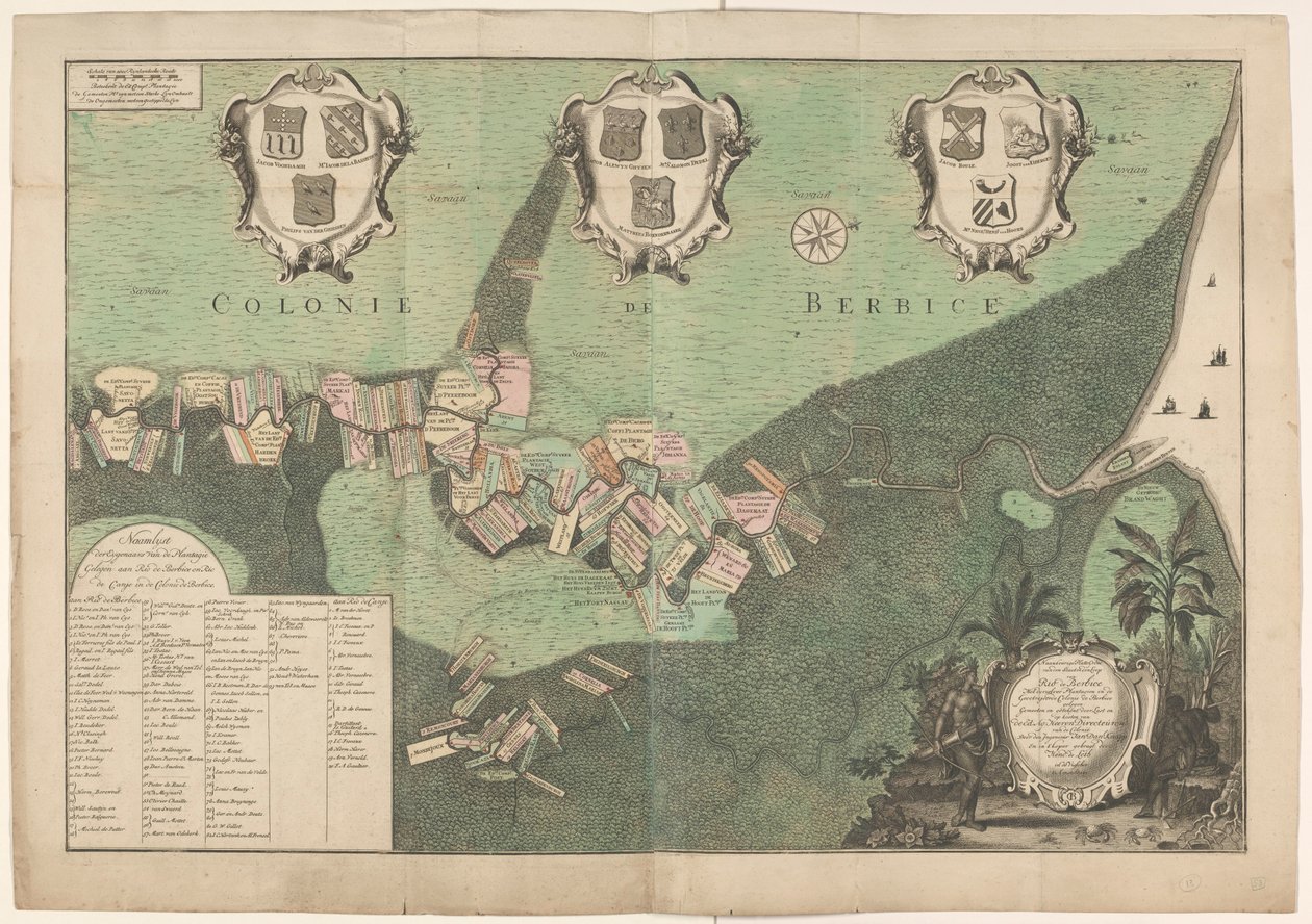 Mapa Preciso do Estado e Curso do Rio de Berbice. Com o mesmo Plantagien localizado na colônia Geoctroyeerde de Berbice. (título no objeto) de Jan Daniël Knapp