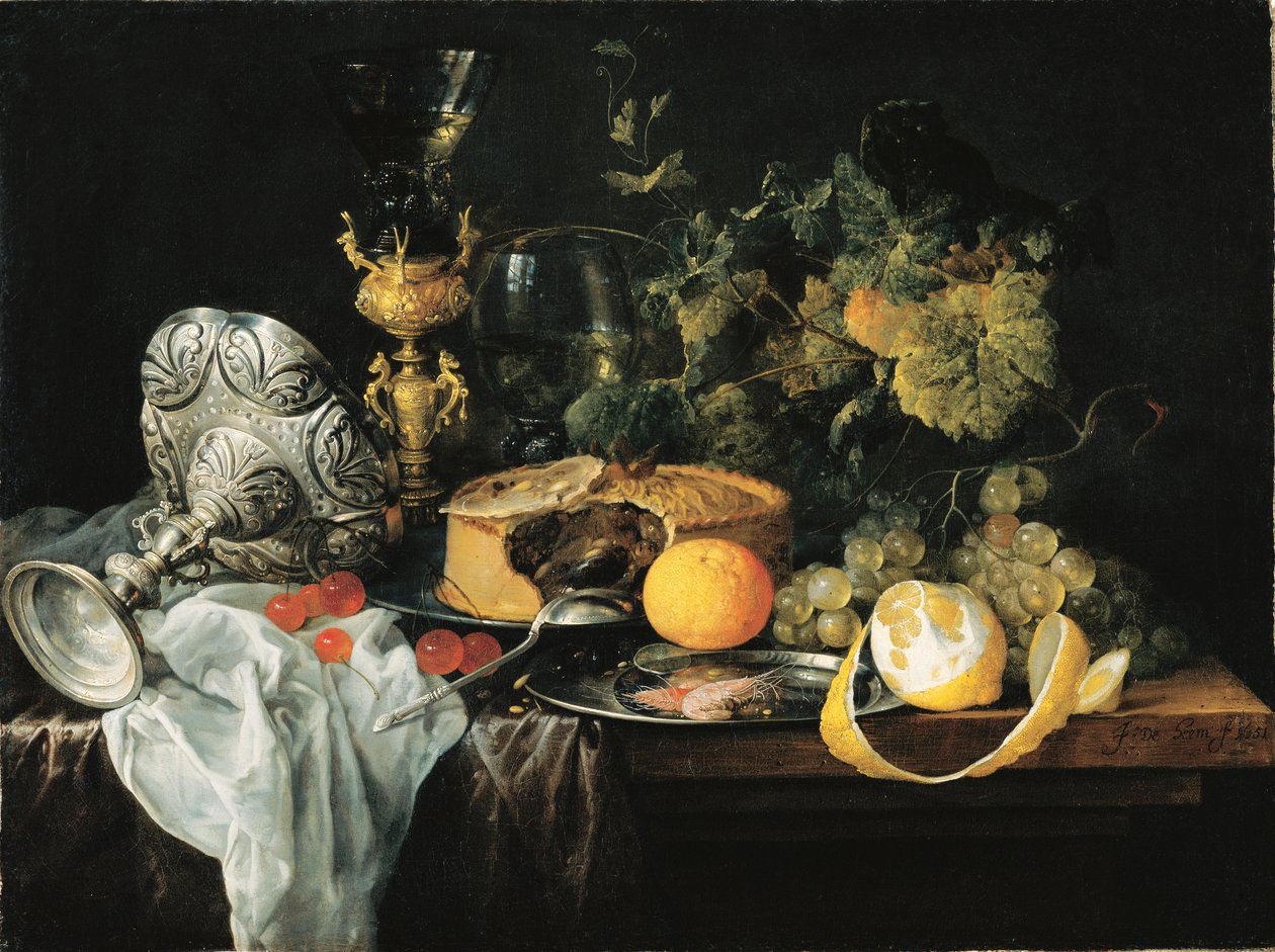 Alemão: Magnífica Natureza Morta com Frutas, Torta e Taças Sumptuosa Natureza Morta com Frutas, Torta e Taças, 1651 de Jan Davidsz. de Heem