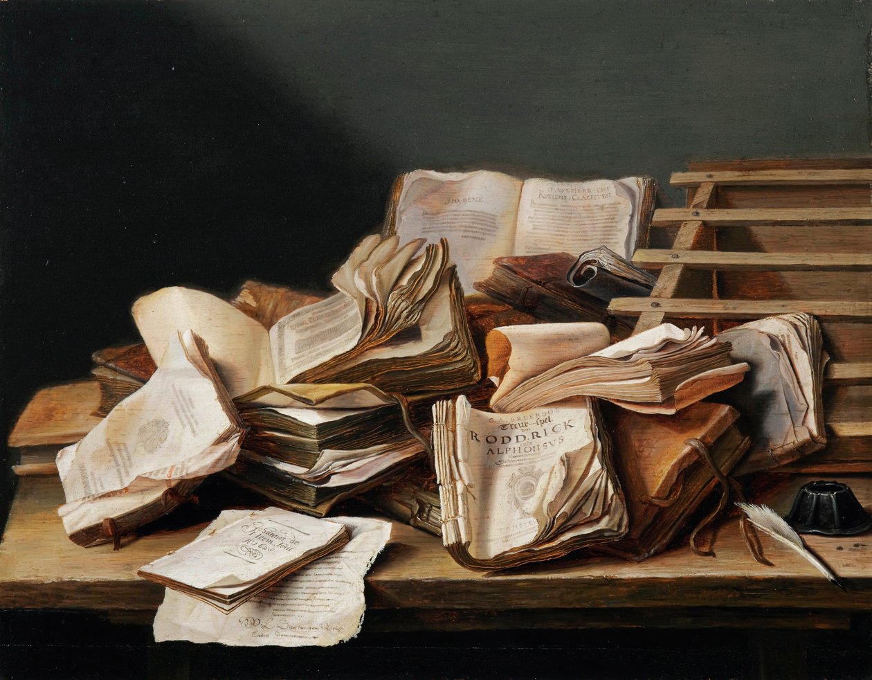 "Nature morte aux livres" (Natureza morta aux livres com livros) Peinture de Jan van Heem (1606-1684) de Jan Davidsz de Heem