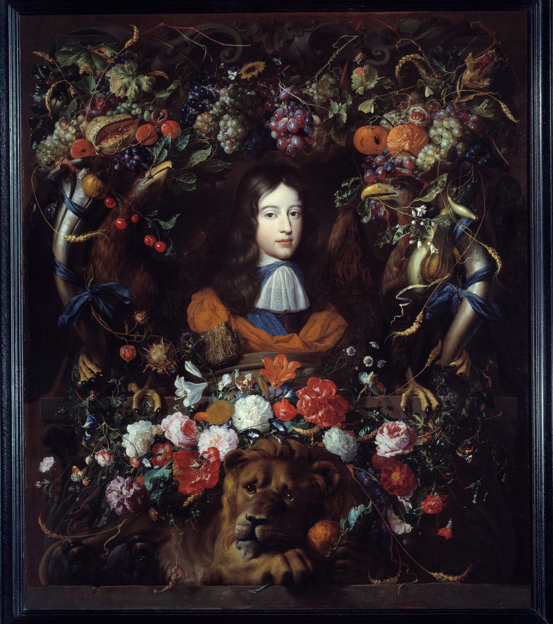 Retrato de William III de Orange (1650-1702) em um medalhão de flores Pintura de Jan David Heem (1606-1684) 1665 Sol. 1,34x1,14 m Lyon, Musee des Beaux Arts de Jan Davidsz de Heem