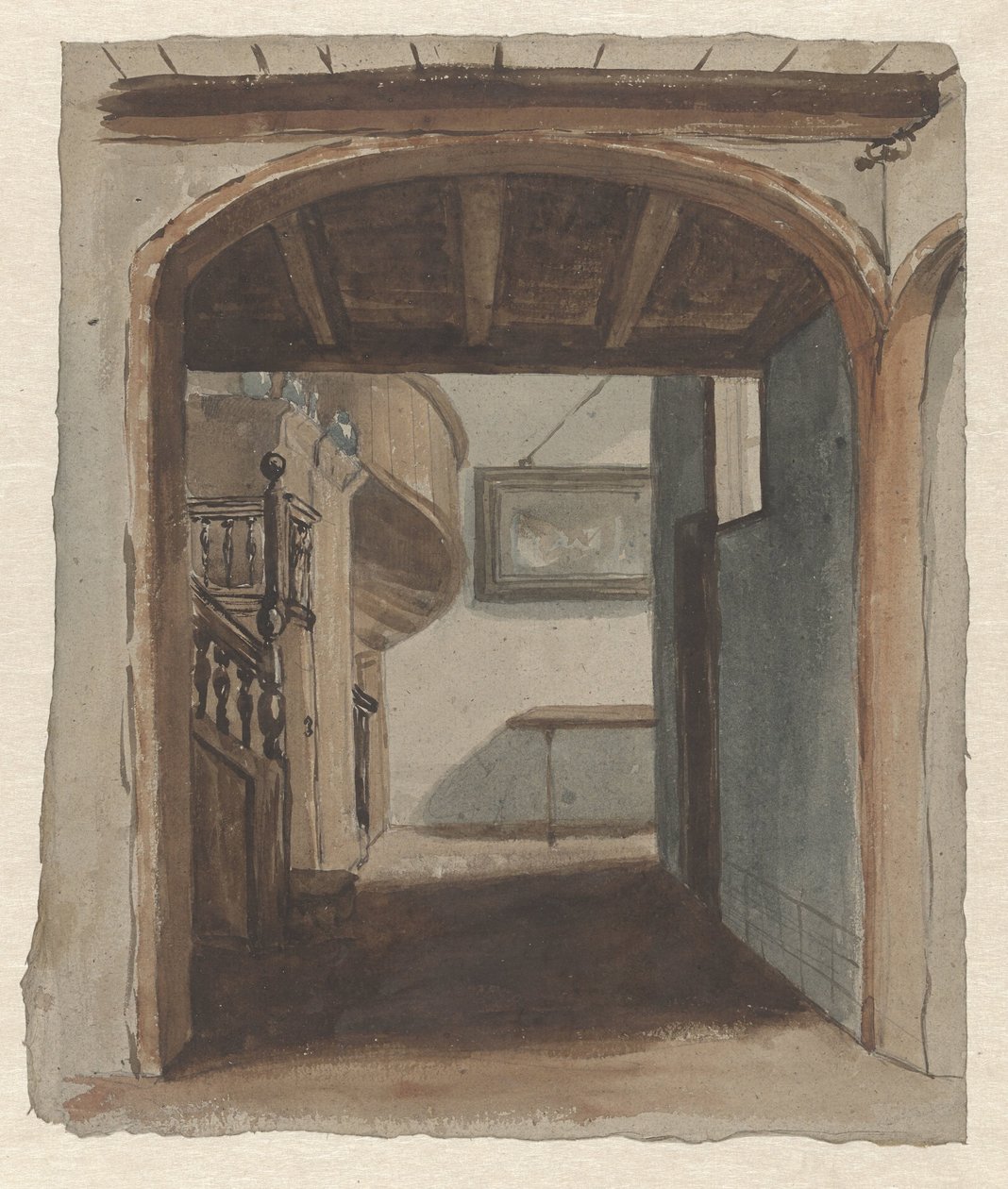 Interior com vista para as escadas de Jan Fabius Czn (attributed to)