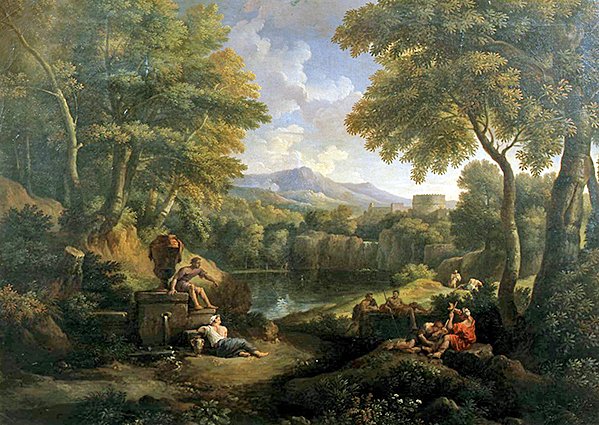 Paisagem com figuras em um poço (óleo sobre tela) de Jan Frans van Bloemen