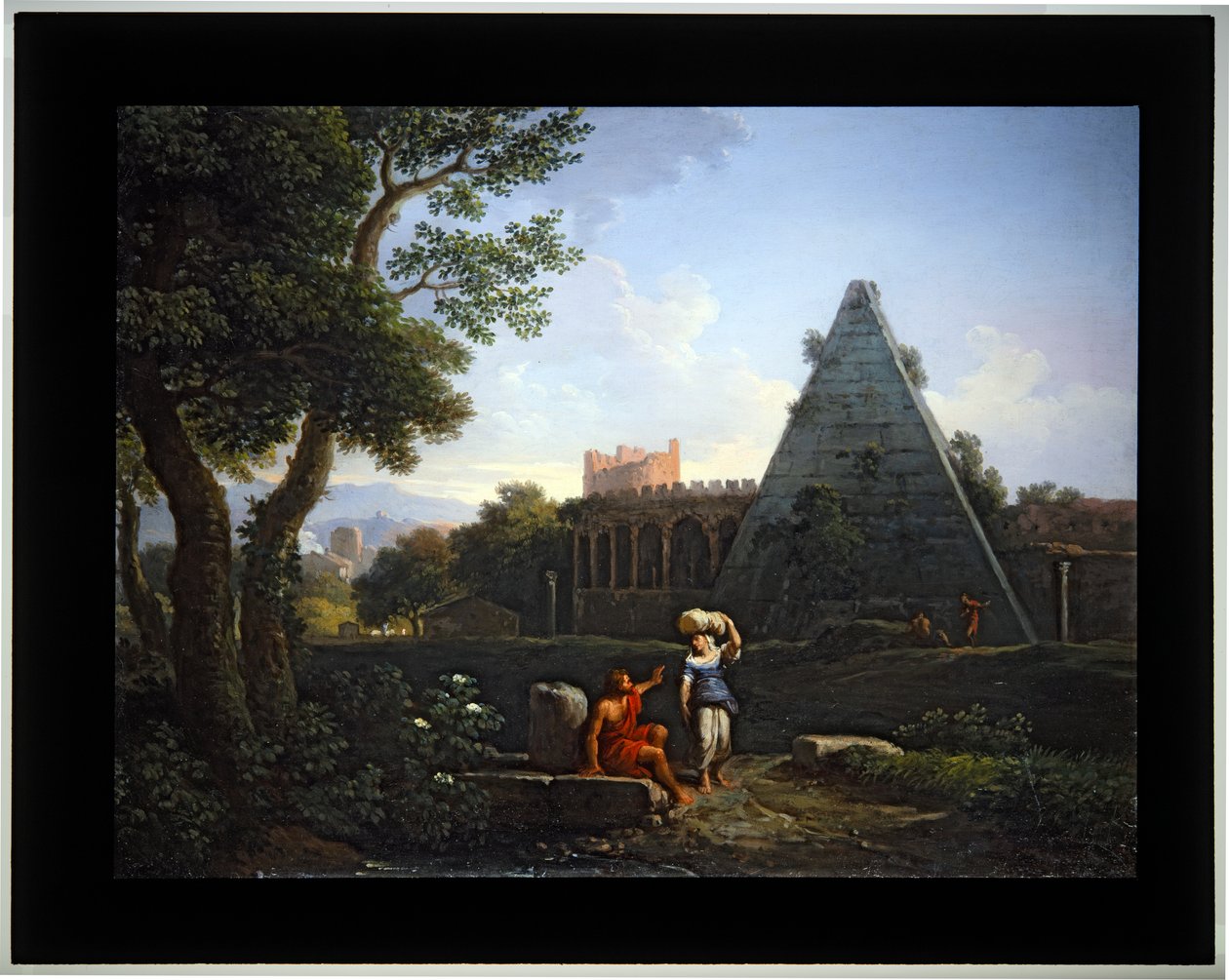 Conjunto de quatro Cappricio; (3) Pirâmide de Cestius (tela) de Jan Frans van (1662 1749) Bloemen
