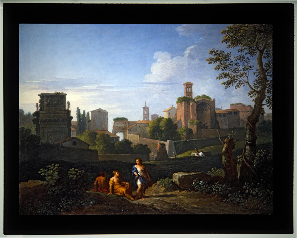Conjunto de quatro Cappricio; (4) Arcos de Constantino e Tito Torre do Campidoglio, Templo de Vénus e Torre do Relógio de Santa Francesca Ronana (tela) de Jan Frans van (1662-1749) Bloemen