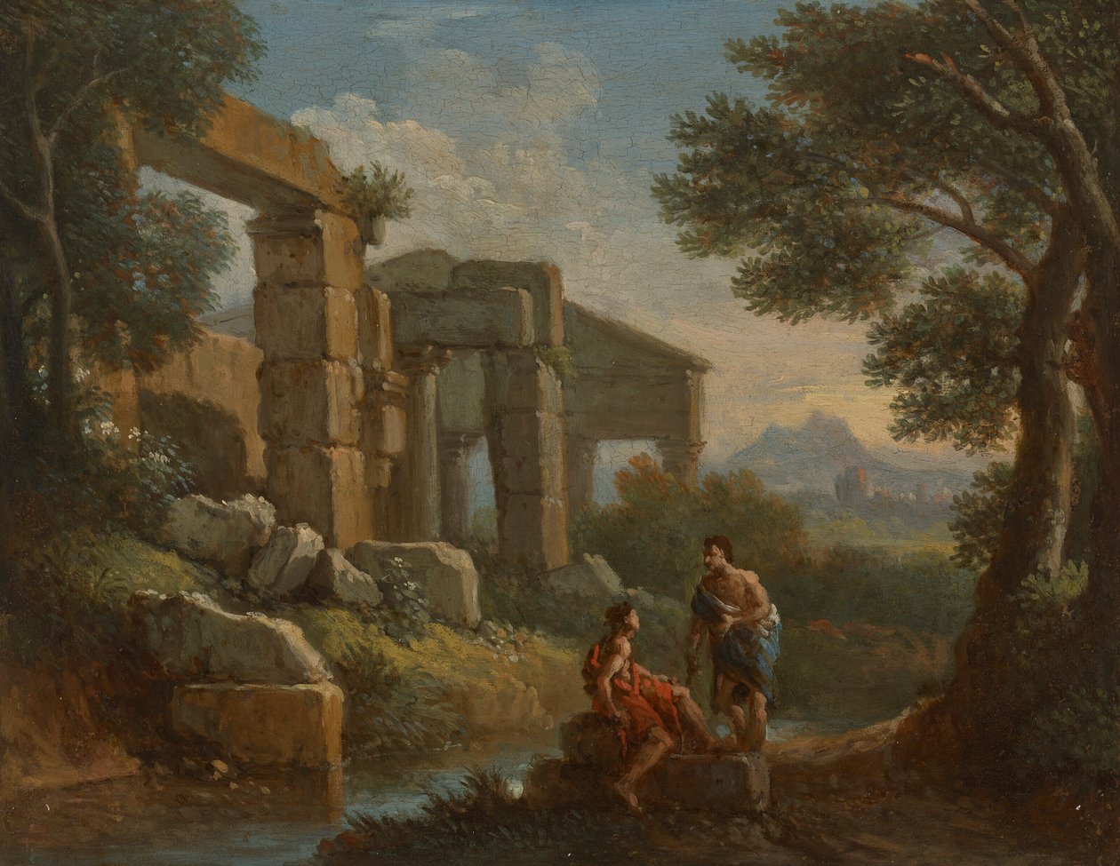 Uma paisagem clássica com duas figuras de Jan Frans van Bloemen