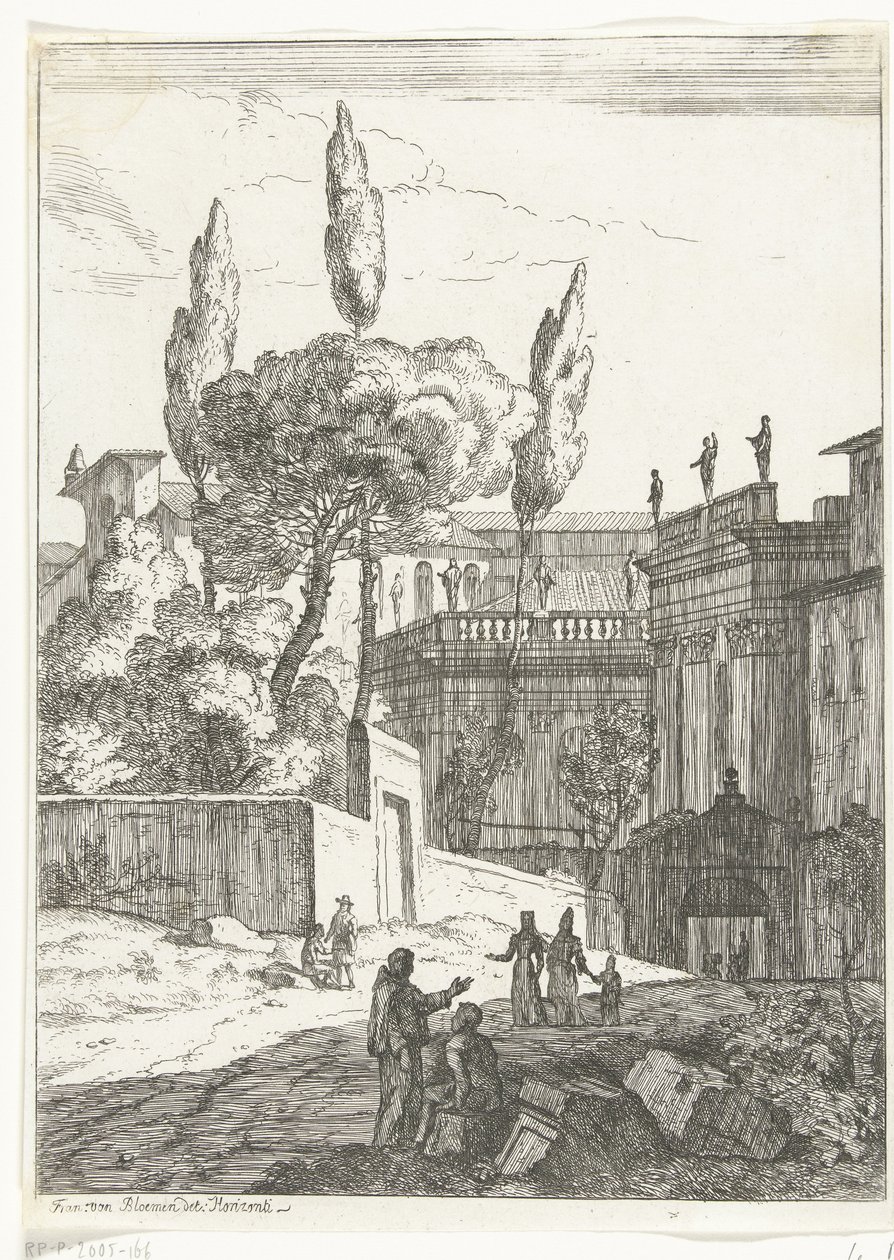 Paisagem italianizada com edifícios e figuras antigas de Jan Frans van Bloemen