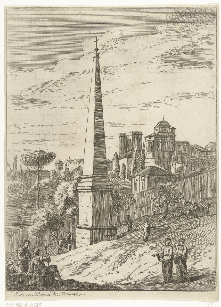 Paisagem italiana com um obelisco e vista da cidade de Jan Frans van Bloemen