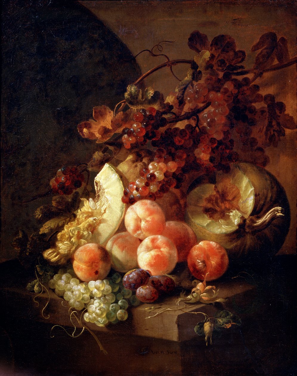 Ainda vida com pêssegos, final do século XVII ou início do século XVIII. de Jan Frans van Son