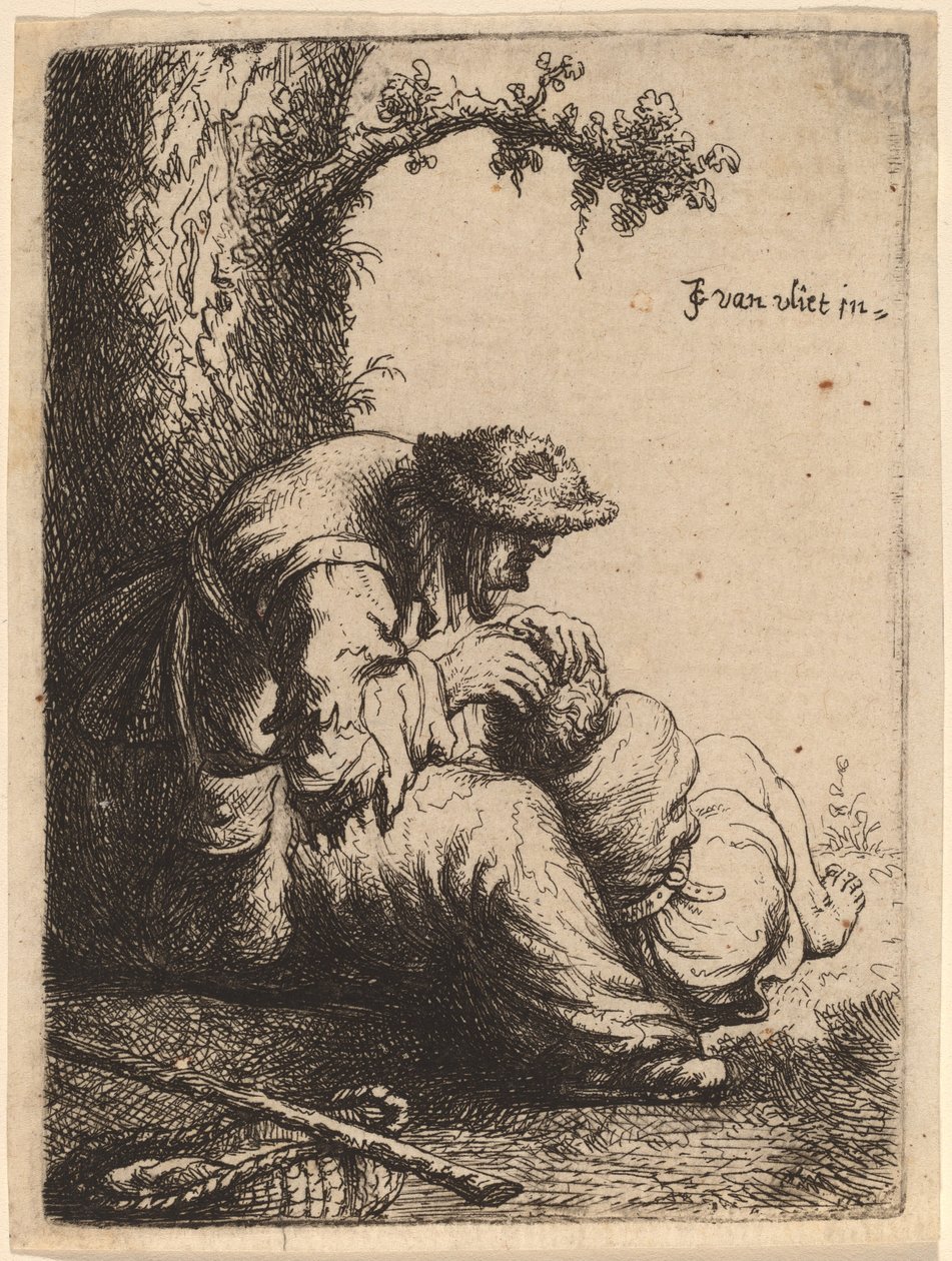 Mulher mendiga a fugir de um rapaz, 1632. de Jan Georg van Vliet