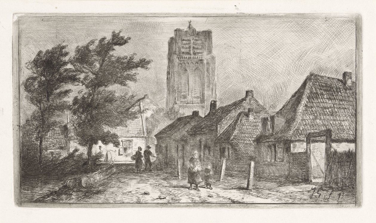 Vista da aldeia com torre da igreja de Jan Gerard Smits