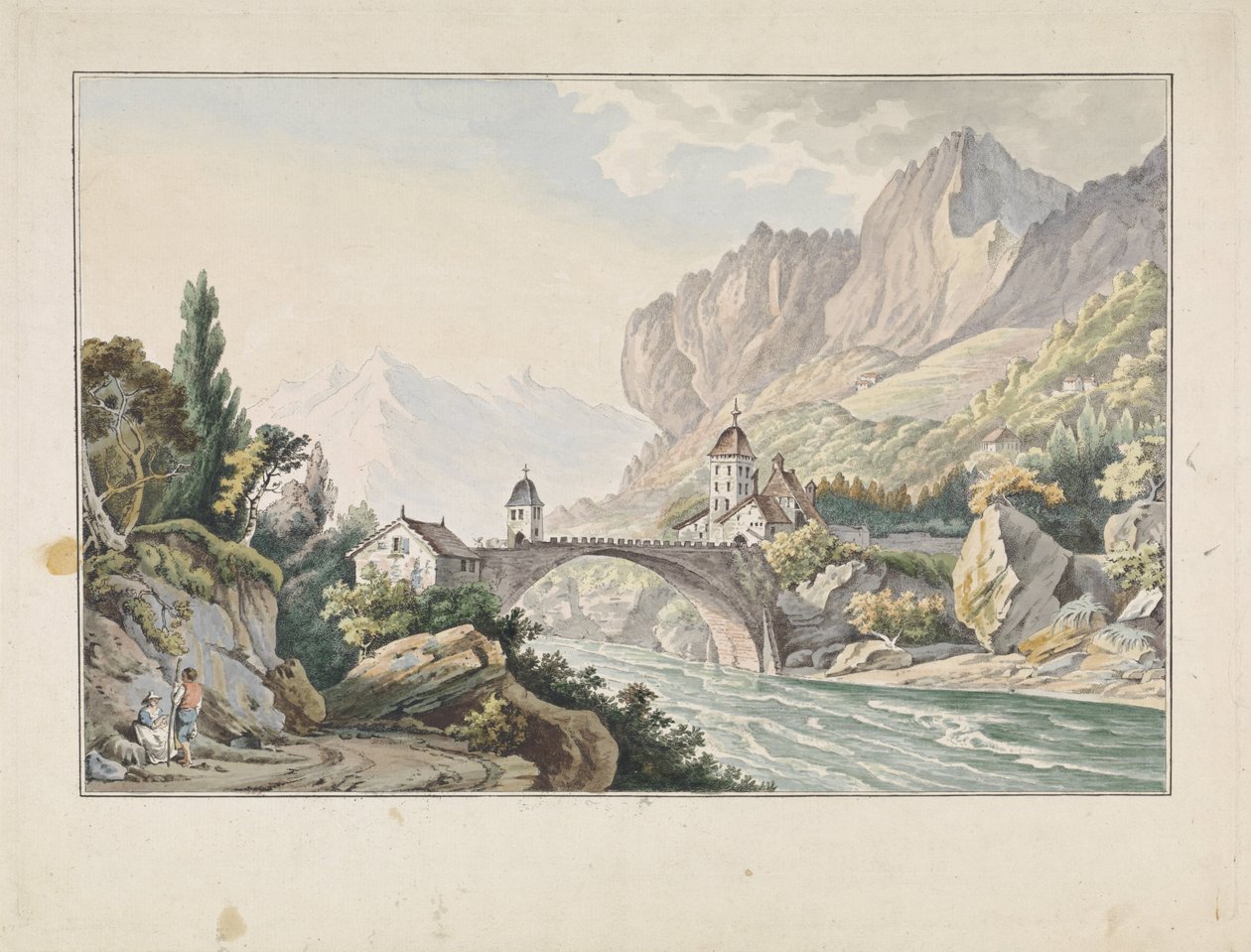 Vista da ponte em Saint Maurice na Suíça de Jan Gerard Waldorp