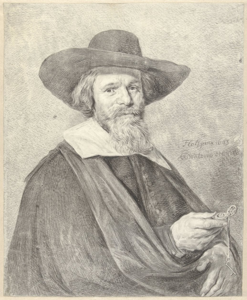 Retrato de um homem com um relógio na mão direita de Jan Gerard Waldorp