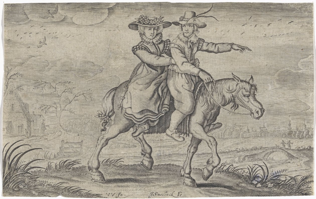 Homem e mulher a cavalo de Jan Gerritsz Swelinck