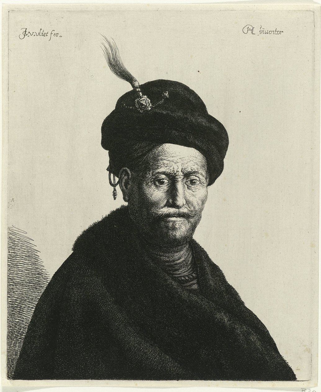 Busto de um homem usando um turbante
Tronies after Rembrandt (título da série) de Jan Gillisz. van Vliet