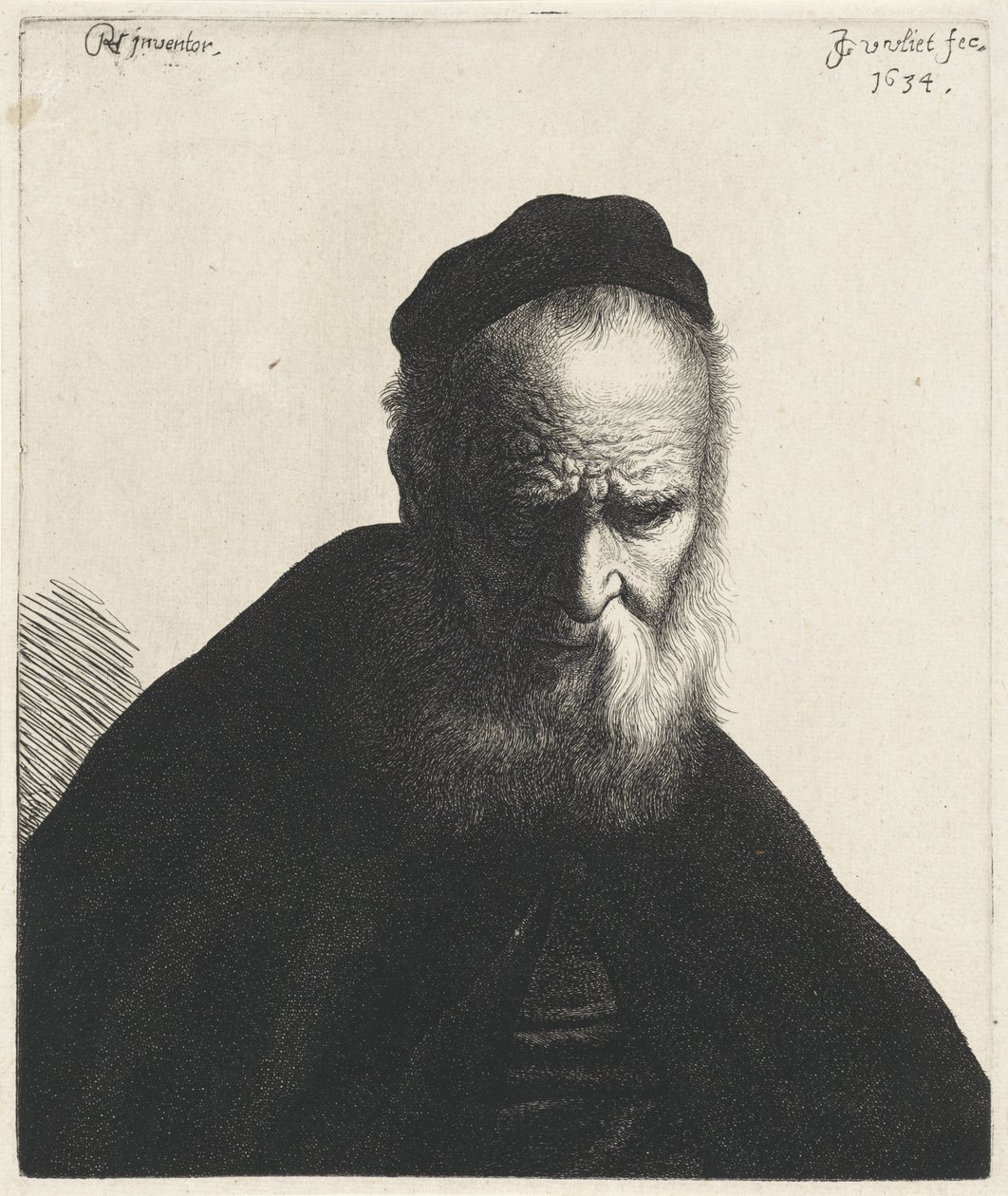 Busto de um homem velho com barba e chapéu
Tronies after Rembrandt (título da série) de Jan Gillisz. van Vliet