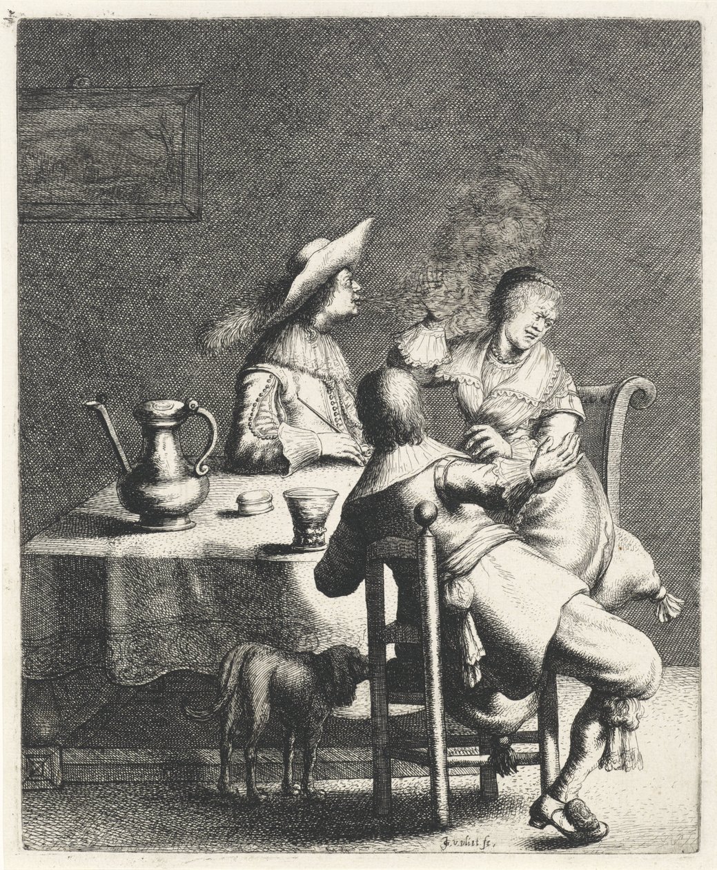 Fumador sopra fumo a uma mulher
Cheiro
Os cinco sentidos (título da série) de Jan Gillisz. van Vliet