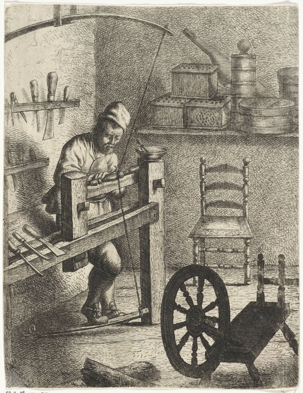 Trabalhador atrás de um torno Ocupações (título da série) de Jan Gillisz. van Vliet