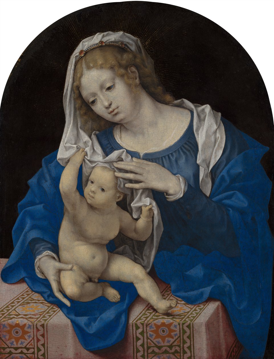 Madona e Menino a brincar com o véu de Jan Gossaert