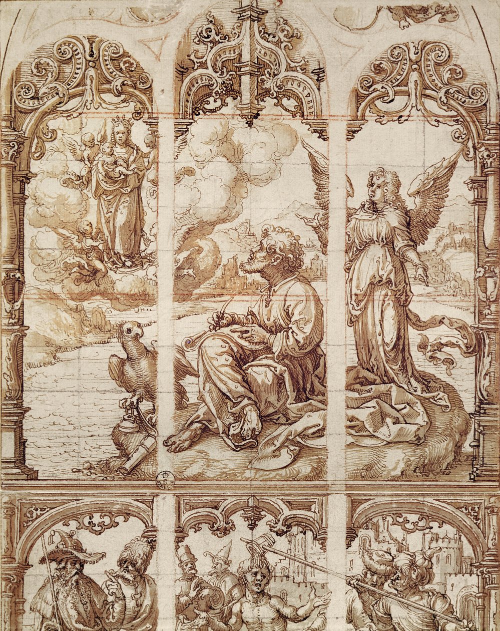 São João Evangelista recebendo suas visões na ilha de Patmos (lavar no papel) de Jan Gossaert