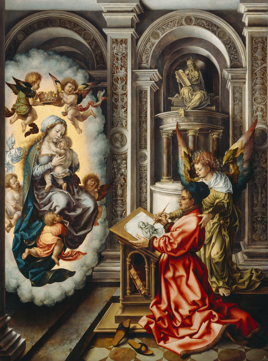 Alemão: Hl. Lukas malt die Madonna São Lucas pintando a Virgem de Jan Gossaert