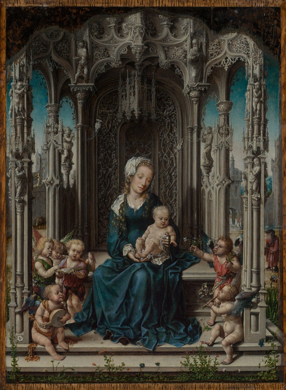 Maria entronizada com o Menino e anjos músicos de Jan Gossaert