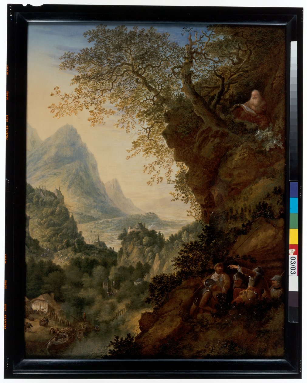 Uma paisagem da Renânia com um eremita e soldados de Jan Griffier