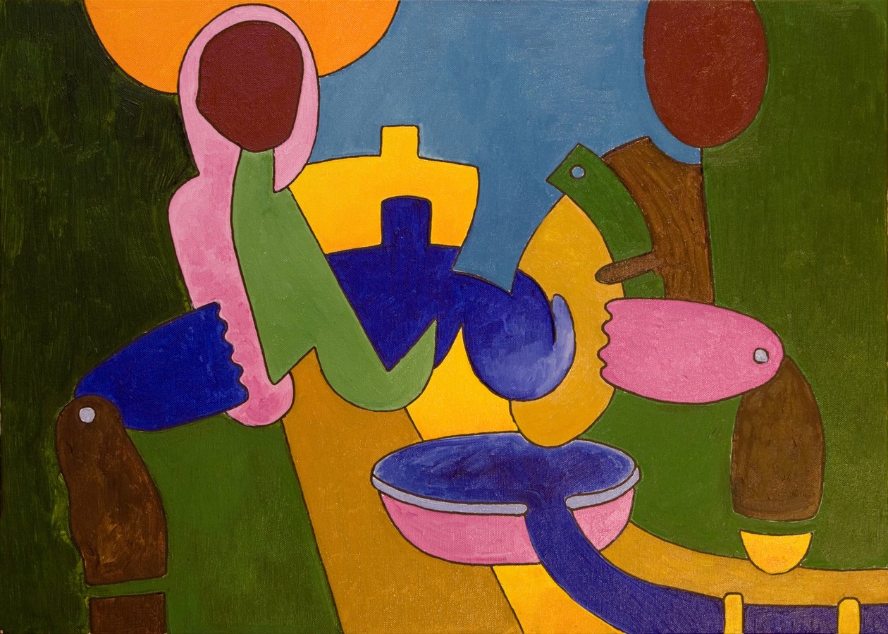 Um casal de camponeses preparando seu jantar, 2007 (óleo sobre tela) de Jan Groneberg
