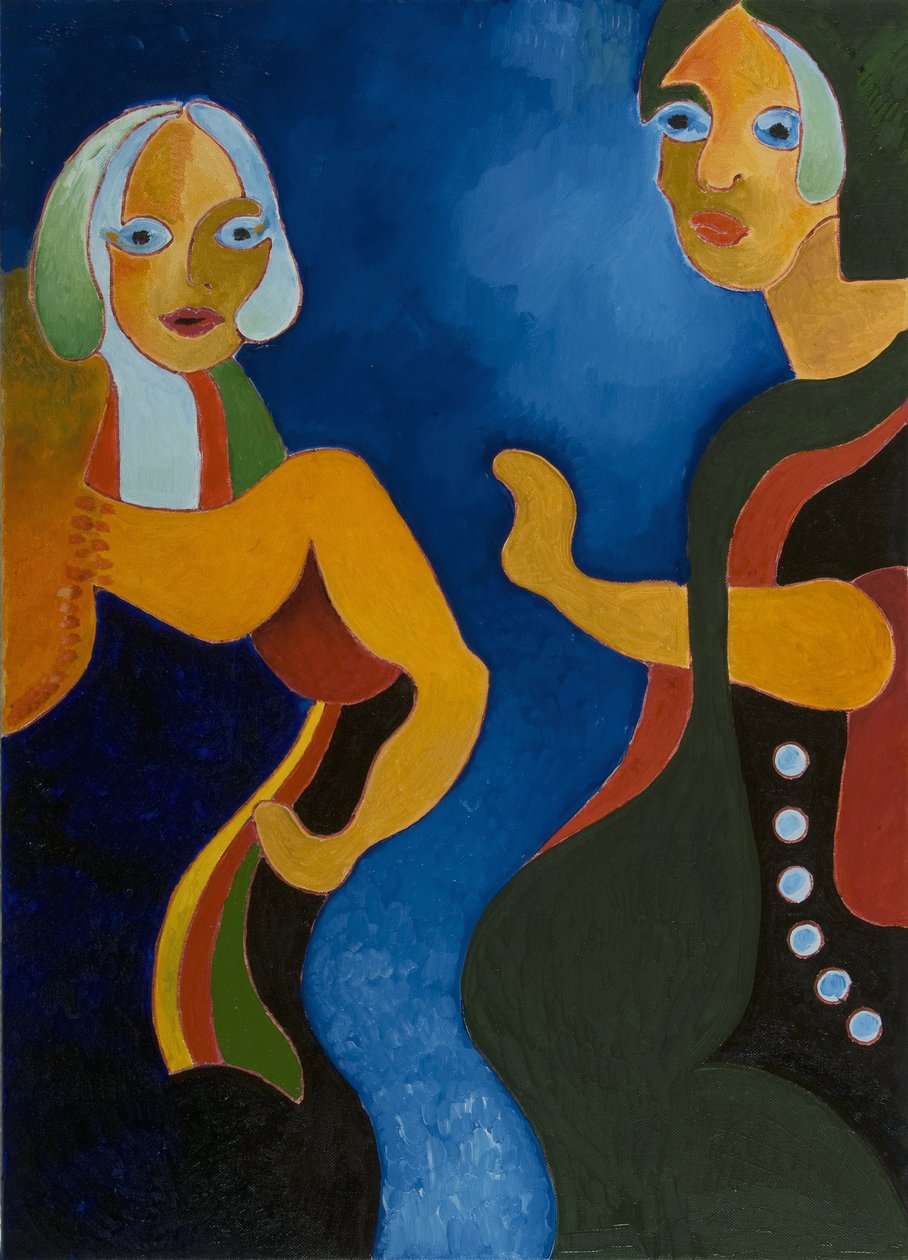 Mulher idosa advertindo mais jovem, 2008 (óleo sobre tela) de Jan Groneberg