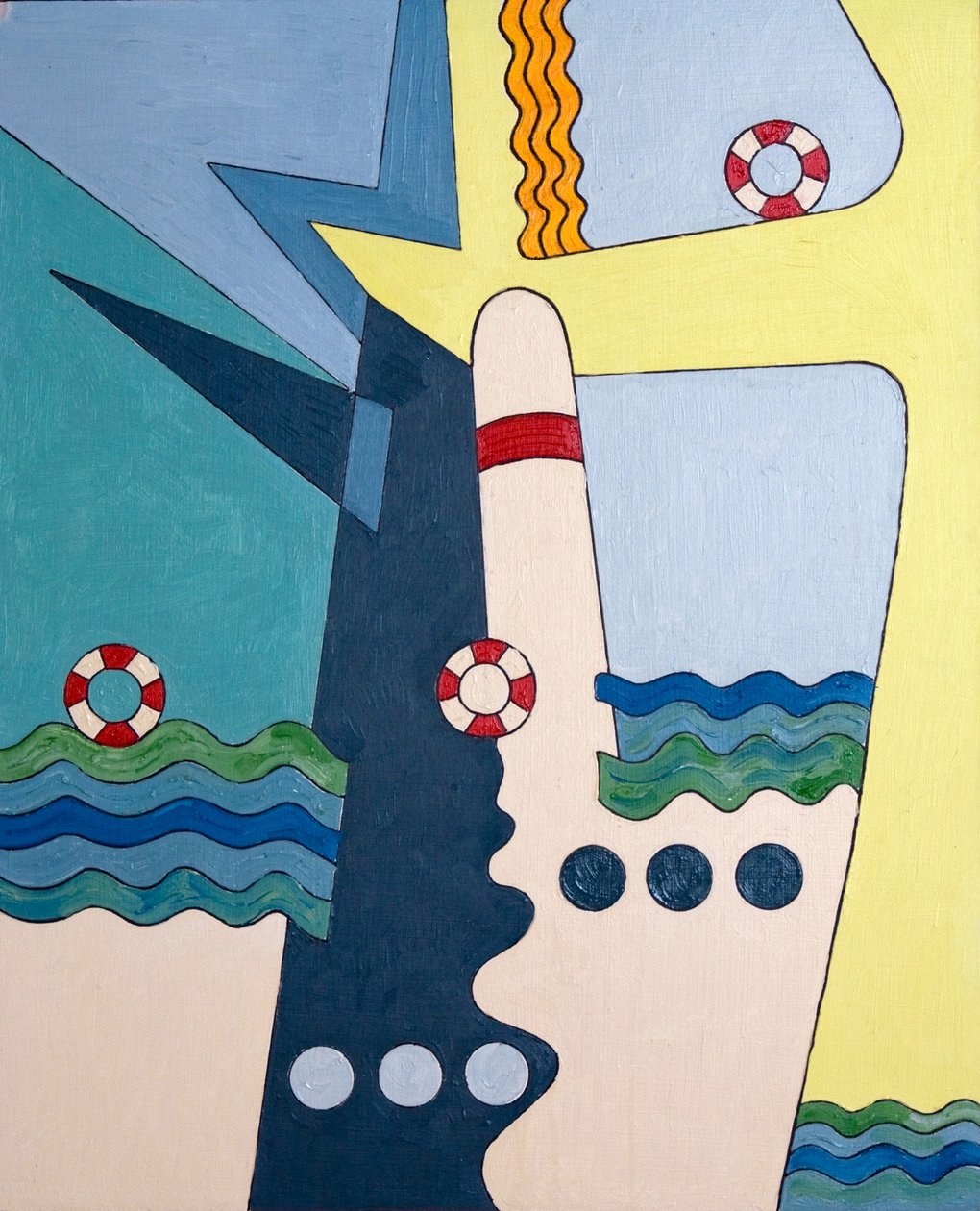 Máquinas domar as ondas, 2006 (óleo sobre madeira) de Jan Groneberg