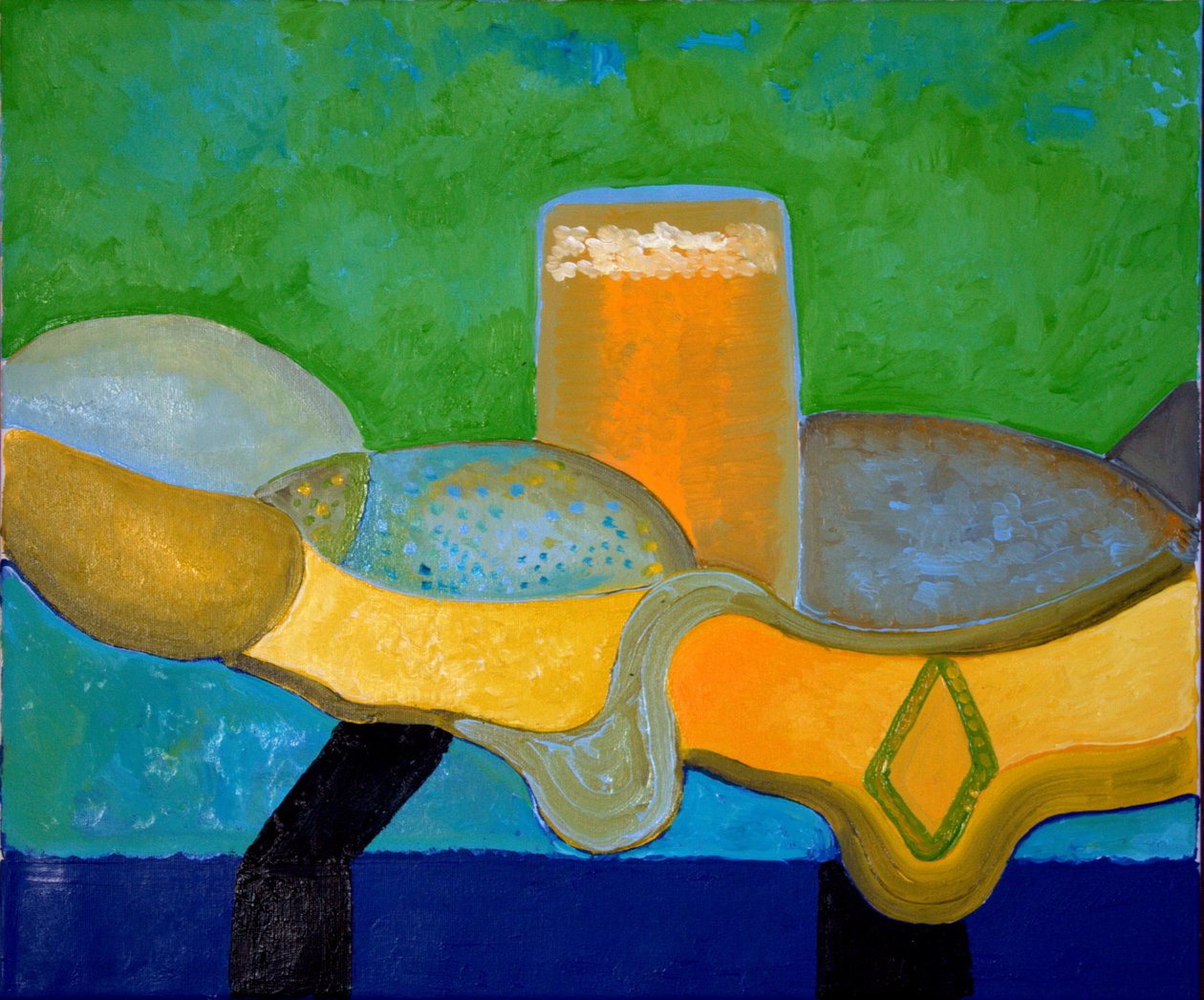Natureza morta com cerveja e peixe, 2009 (óleo sobre tela) de Jan Groneberg