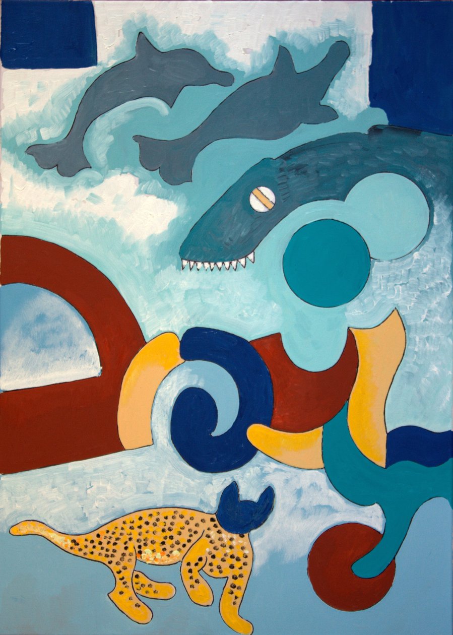 O Leopardo tem uma cabeça azul, 2009 (óleo sobre tela) de Jan Groneberg