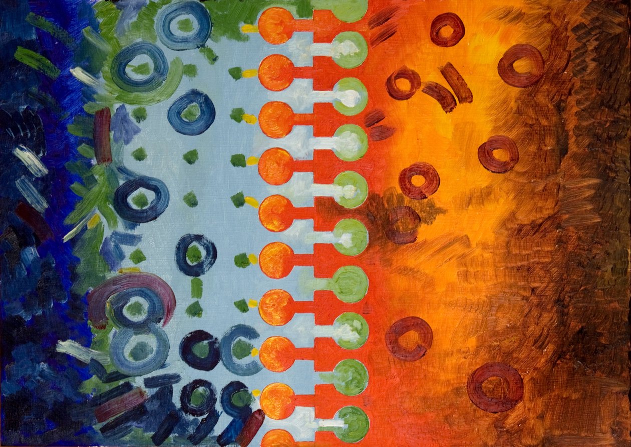 Zíper conectando quente e frio, 2006 (óleo sobre madeira) de Jan Groneberg