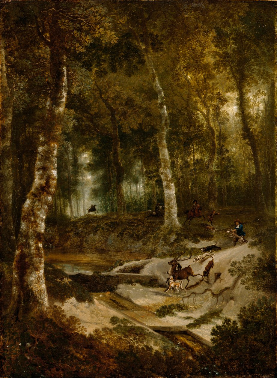 Paisagem florestal com caça ao veado, c.1665 de Jan Hackaert