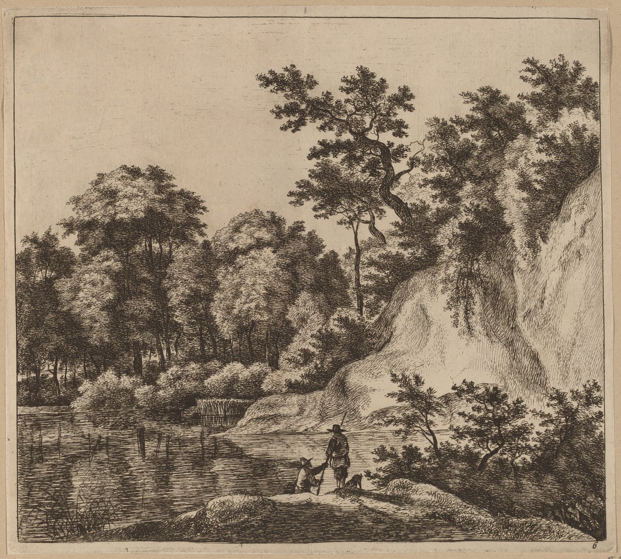 Paisagem com Rio e Rock de Jan Hackaert