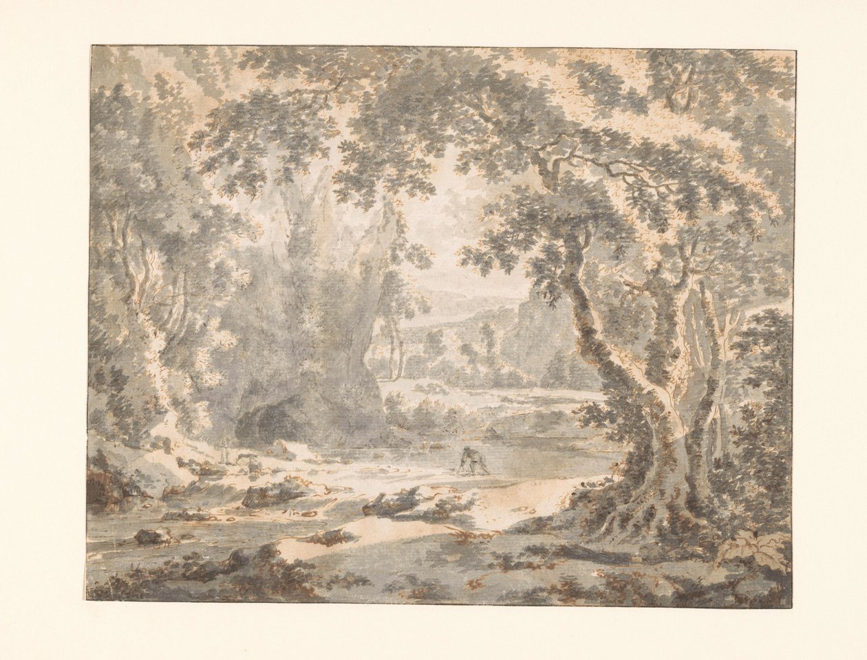 Rio numa paisagem de montanha arborizada de Jan Hackaert