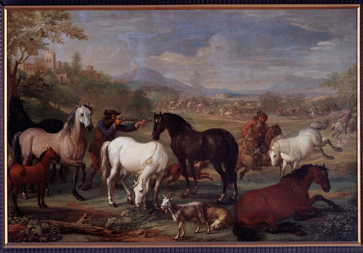 Paisagens com Cavalos Pintura de Jan Hamilton (século XVII) Dim 60x90 cm Genes, Musei di Strada Nuova (ex Palazzo Bianco) de Jan Hamilton