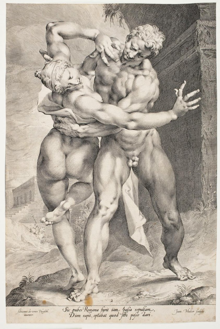 Um romano sequestrando uma mulher sabina de Jan Harmensz. Muller
