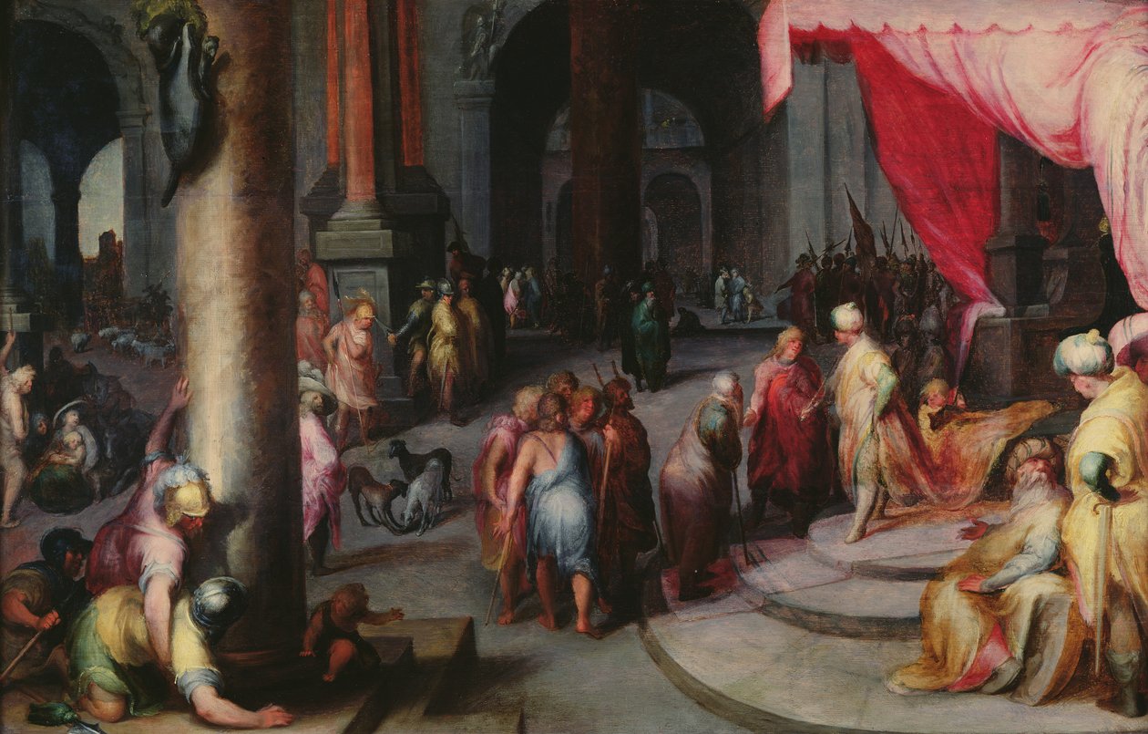 José apresenta seu pai e irmãos ao faraó, c.1590 de Jan Harmensz Muller