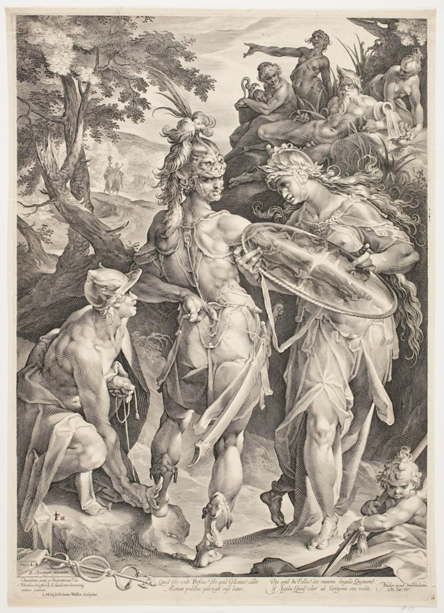 Minerva e Mercúrio armando Perseu para seu encontro com a Medusa de Jan Harmensz. Muller