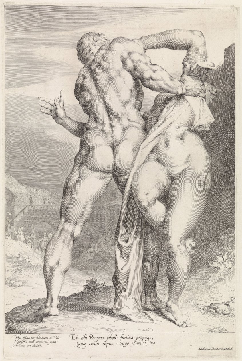 Roubo de uma mulher Sabine, vista traseira
Roubo de uma mulher Sabine (título da série) de Jan Harmensz. Muller