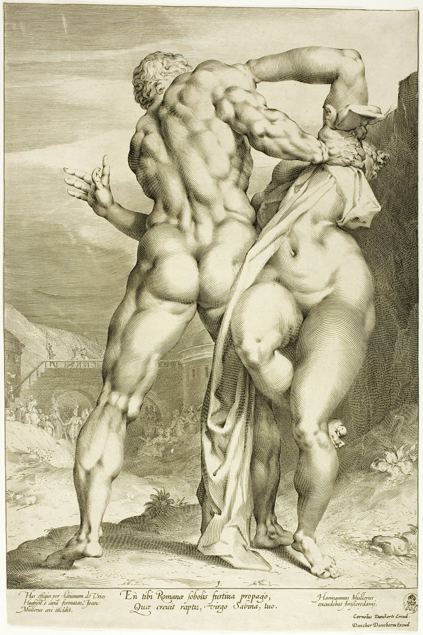 O estupro de uma mulher Sabine, vista de trás de Jan Harmensz. Muller