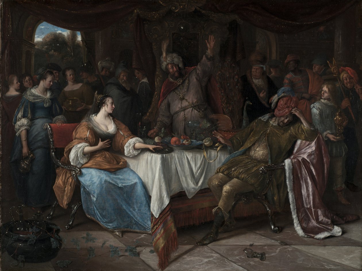 Ester, Assuero e Hamã, c.1668 de Jan Havicksz. Steen